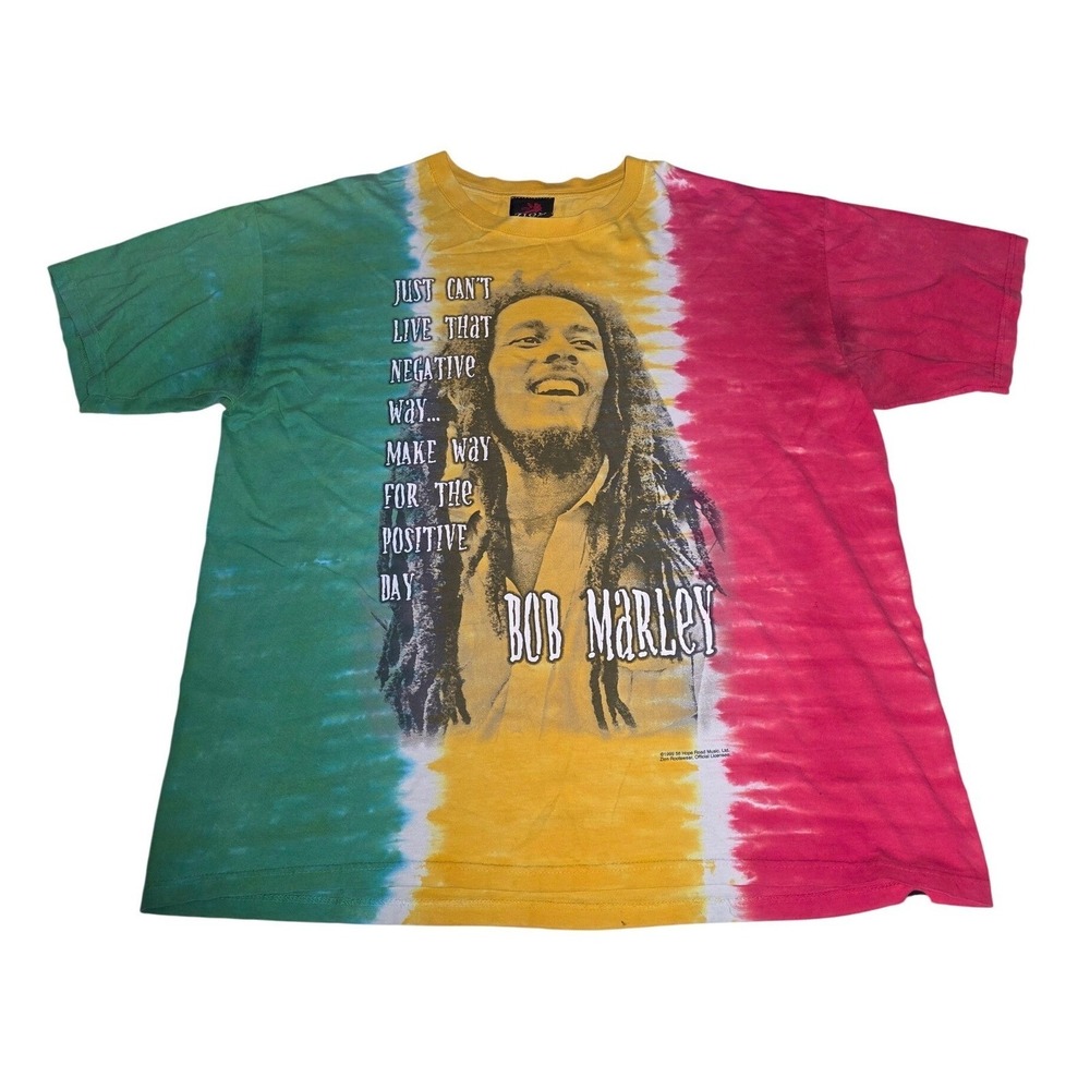 Vintage 1999 Bob Marley Zion Rootswear Rasta Tie Dye Graphic T-Shirt XL VR